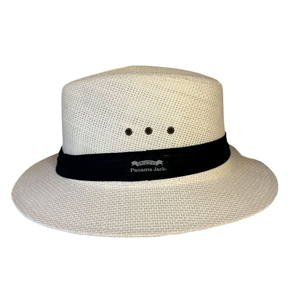 Panama Jack Solid Ribbon Fedora Hat Model PJC83-NAT White Large VGC - Picture 2 of 5